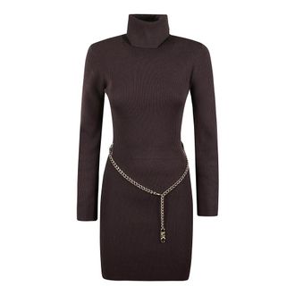 Michael Kors Kleedjes, Dames, Bruin, M, Polyester, Geribbelde Jersey Jurk