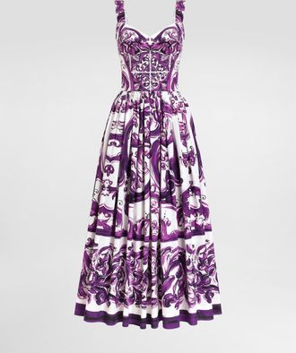 Dolce & Gabbana Long Poplin Dress With Majolica Print - Woman Dresses Multicolor 40
