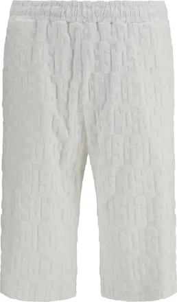 GCDS Mens Shorts Monogram Optic White White-White Cotton Bermuda White/white