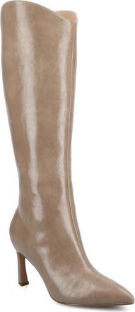 Journee Collection Rehela Pointed Toe Boot in Taupe Patent at Nordstrom Rack, Size 8.5 Regular Calf