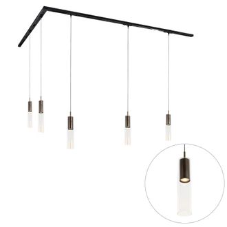 QAZQA Moderno Sistema De Iluminaci&oacute;n De Riel Moderno Con 5 Luces Colgantes Bronce Oscuro Monof&aacute;sico - Iconic Lloyd Acero /pl&aacute;stico Adecuado Para Led Max. 5 