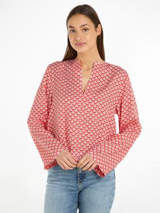 Tommy Hilfiger Blusentop TOMMY HILFIGER SEAL AOP V-NECK BLOUSE, Damen, Gr. 32, rot (varsity_seal_print, _daring_scarlet), Web, Obermaterial: 100% Viskose, bedruckt, 
