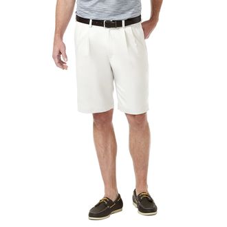 Haggar Mens Cool 18 Pro Straight Fit Pleated Front 4-Way Stretch Expandable Waist Golf Performance Short, White, 40