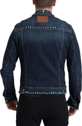 Dolce & Gabbana Mens Blue Denim Turquoise Stones Studded Jacket Cotton Elastane Clothing