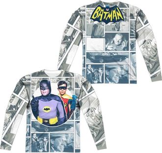 Gildan Batman Classic Tv 60s Panels (Front/Back Print) Long Sleeve Adult Poly Crew Tee / T-Shirt