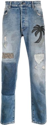 Palm Angels patchwork straight-leg jeans - men - Cotton/Cotton/Calf Leather - 31 - Blue