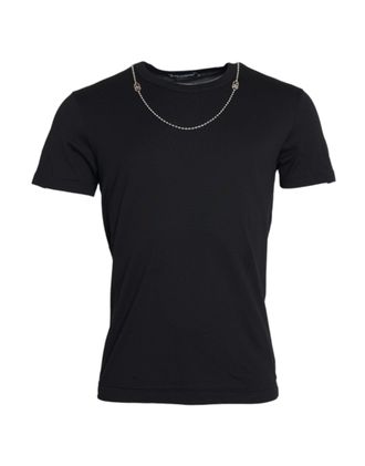 Dolce & Gabbana Mens Chaindetailed Tshirt Tsh86254 - Black Cotton - Size EU 46 (Mens)