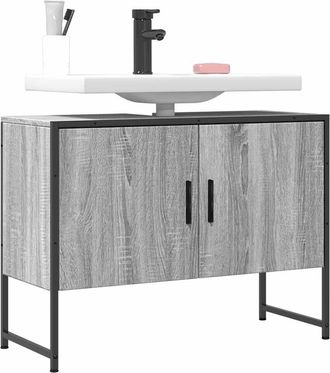 vidaXL Armario Lavabo Ba&ntilde;o Madera Ingenier&iacute;a Gris Sonoma 80x33x60 Cm Vidaxl