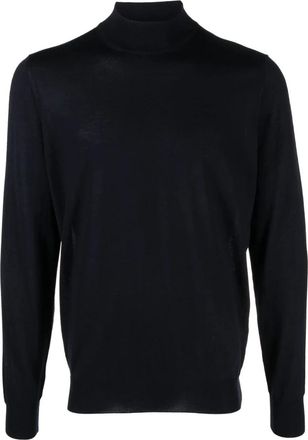 Drumohr Navy Blue Merino Wool Jumper - Heren - Coltruien - Blauw - M - Wol - Truien & Vesten