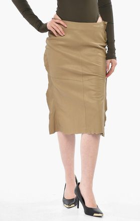 Diesel Leather Midi Skirt L-ISBON With Side Slit Diesel