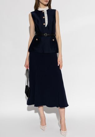 Self Portrait Peplum Dress, Womens, Navy Blue