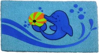 Imports Decor Dolphin Beach Ball Coir Door Mat, Cute Ocean Coconut Fiber Doormat with Non-Slip PVC Backing, Indoor Outdoor Entrance Rug