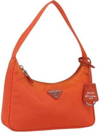 Prada Pre-owned Shoulder Bags, female, Orange, Size: ONE SIZE Pre-owned Nylon Shoulder Bag