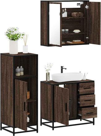 vidaXL Set De Muebles Ba&ntilde;o 3 Pzas Madera Contrachapada Roble Marr&oacute;n Vidaxl