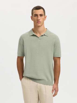 Selected Poloshirt SELECTED SLHMATTIS SS KNIT SUN OPEN POLO NOOS, Herren, Gr. XXL, aqua gray, Strick, Obermaterial: 65% Baumwolle, 35% Leinen, unifarben, regul