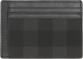 Burberry check-pattern leather cardholder - men - Leather/Cotton/Polyester - One Size - Grey