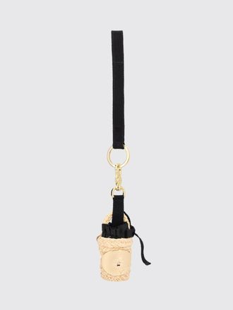 Patou Raffia and Leather Keyring with Contrasting Logo