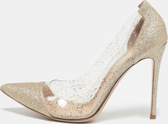 Gianvito Rossi Gold/transparent Glitter And Pvc Plexi Pumps