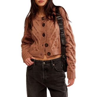 Free People Bonfire Cable Knit Cardigan in Beaver Fur at Nordstrom, Size X-Small