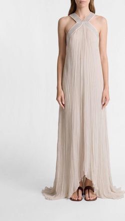 Alberta Ferretti Abito lungo in lino e cotone con ricami