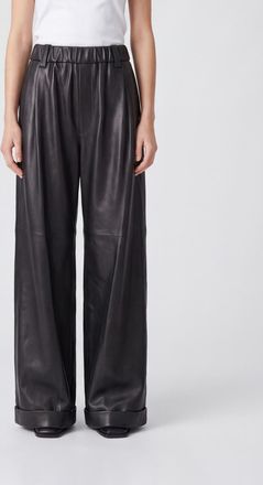 Brunello Cucinelli High-Waisted Wide-Leg Nappa Leather Palazzo Trousers