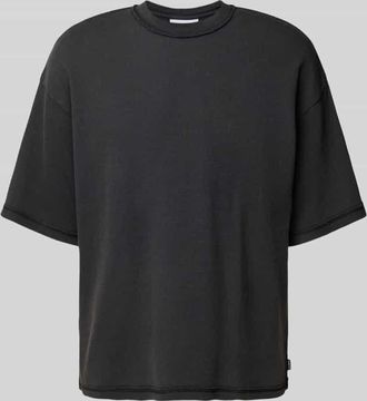 Review Oversized T-Shirt mit geripptem Rundhalsausschnitt in Black, Gr&ouml;&szlig;e XS