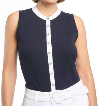 Cinq &agrave; Sept Beverly Sleeveless Knit Top In Navy And White