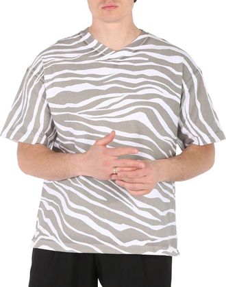 Roberto Cavalli Mens Zebra Print V-neck Cotton T-shirt, Size Medium