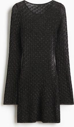 H&M Shimmering Pointelle-knit Top in Black at Nordstrom, Size X-Small
