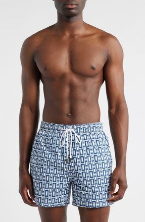 Bugatchi Cruz Geo Print Swim Trunks in Navy at Nordstrom, Size Xx-Large