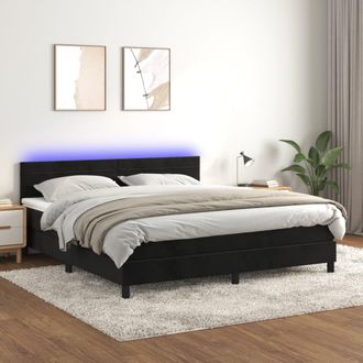 vidaXL Vidaxl - Cama Box Spring Colch&oacute;n Y Led Terciopelo Negro 160x200 Cm