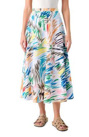 Akris Scribble Print Cotton A-Line Skirt in Cream-Multi at Nordstrom, Size 12