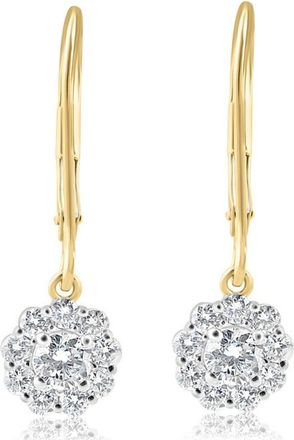 Pompeii3 1Ct Diamond Floral Shape Studs Lab Grown Earrings White or Yellow Gold