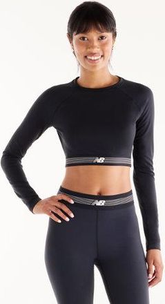 New Balance Mujer AC Fitted Long Sleeve en Negro, Poly Knit, Talla 2XL