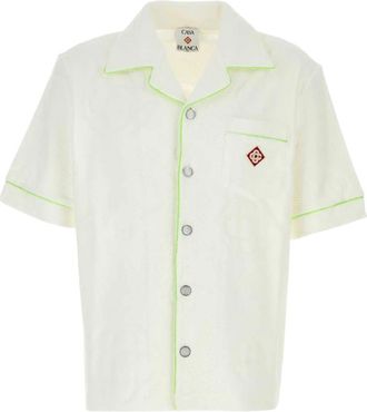 Casablanca Towelling Monogram Short Sleeve Shirt - Heren - Korte mouwen Overhemden - Wit - M - Katoen - Overhemden