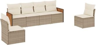 vidaXL Juego De Sof&aacute;s Jard&iacute;n Con Cojines 6 Pzas Rat&aacute;n Sint&eacute;tico Beige Vidaxl