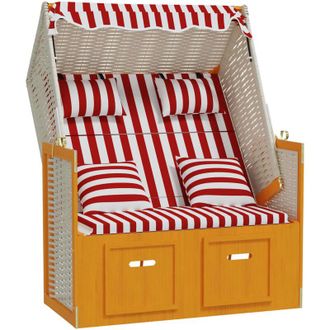 vidaXL Silla Strandkorb Con Cojines Rat&aacute;n Sint&eacute;tico Madera Rojo Blanco Vidaxl
