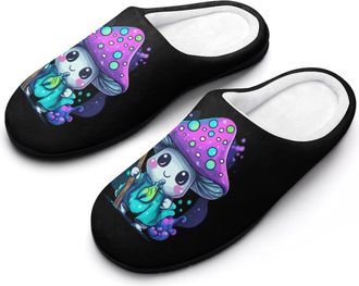 Generic Cute Mushroom Witch Funny Mens Slippers Cotton Warm House Shoes Memory Foam Sandals Print Size 7-14