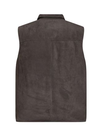 Brunello Cucinelli Mens Padded Vest Steel Grey Calf Leather & Down Jackets