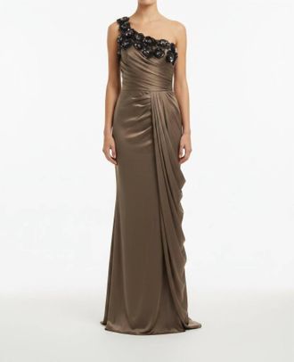 Jiki One-Shoulder Evening Gown In Brown