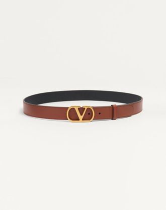 Valentino Garavani Cintura VLogo Signature In Vitello Lucido 30 Mm Uomo DEEP CARAMEL 085