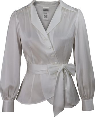 Chic Star Womens Acetate Belted Wrap Shirt, White, XL