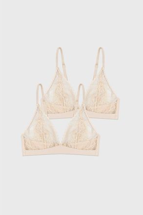 Stripe and Stare Eco Lace Triangle Two Pack in Sand at Nordstrom, Size X-Small