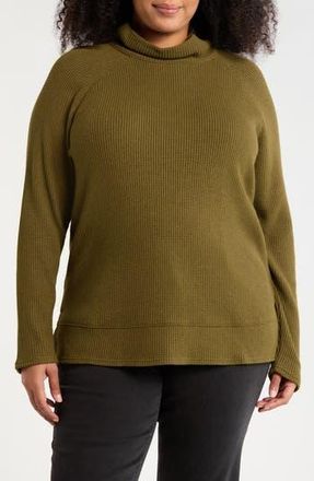 Caslon Cozy Cowl Neck Waffle Stitch Top in Olive Dark at Nordstrom Rack, Size 2X