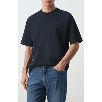 Mango Relaxed Fit Heavyweight Cotton T-Shirt in Navy at Nordstrom, Size X-Large