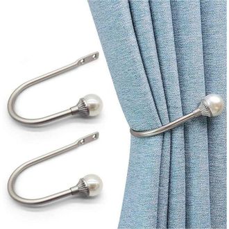 OEM Sujetadores De Cortina De 2 Piezas, Sujetadores De Perlas Resistentes, Ganchos De Cortina De Metal Estilo U, Decoraci&oacute;n Plateada Para Dormitorio - Cre