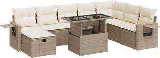 vidaXL Vidaxl - Set Divano Da Giardino 9 Pz Con Cuscini Beige In Polyrattan