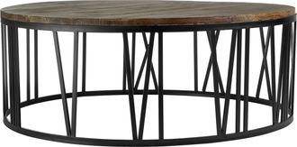 Premier Housewares Interiors by Premier Round Coffee Table, Industrial Chic Farmhouse Coffee table, Solid Wood Coffee Table, Black Metal Coffee Table