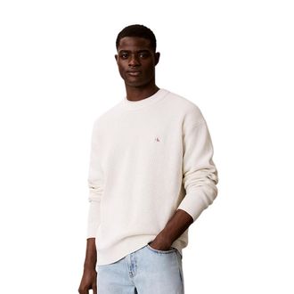 Calvin Klein Waffle Cotton Monogram Jumper - Heren - Ronde hals truien - Wit - XS - Katoen - Truien & Vesten