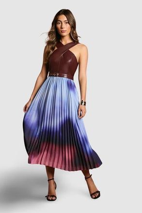 Coast PU Cross Neck Belted Midi Dress in Burgundy at Nordstrom, Size 14